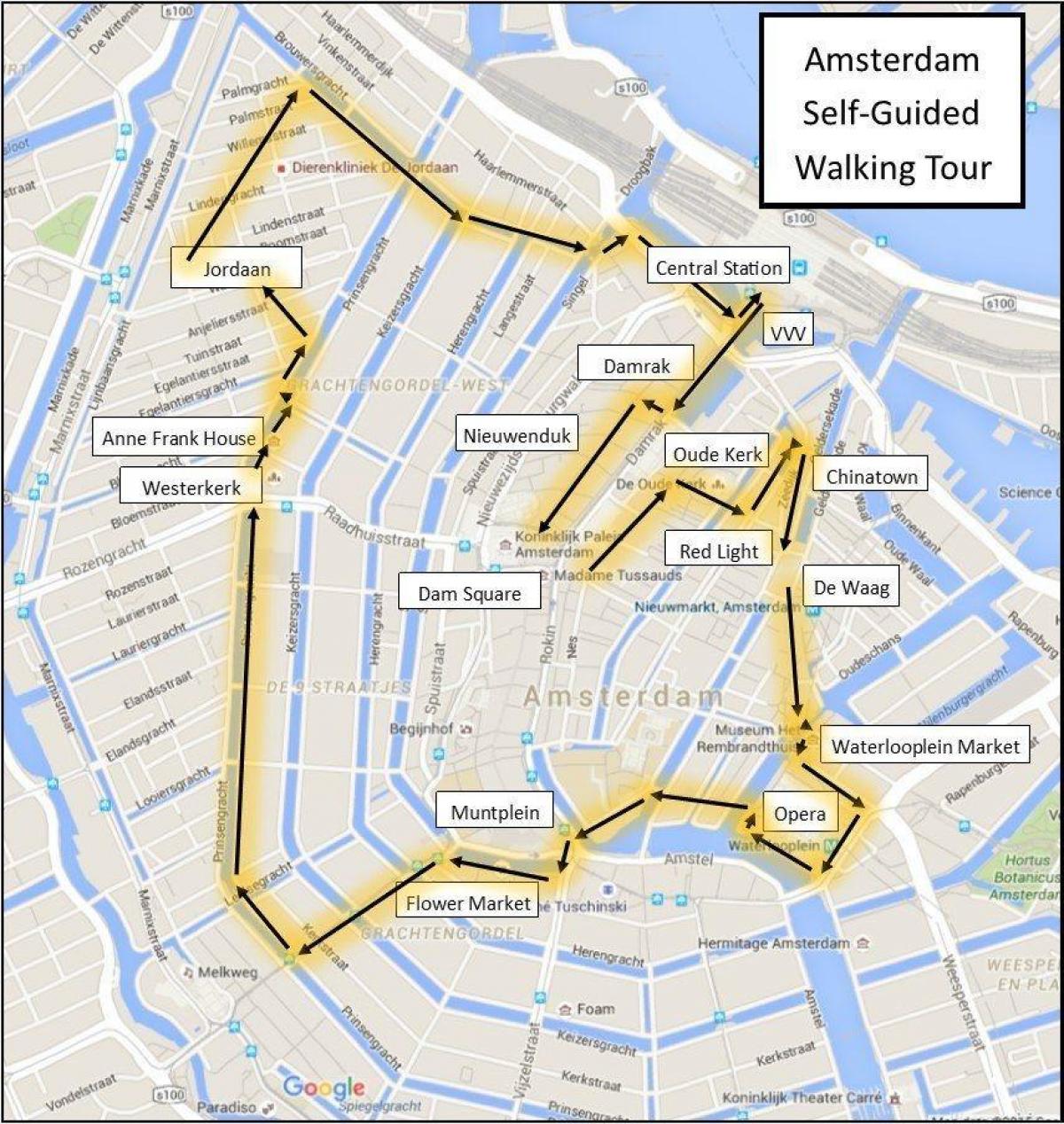 Amsterdam recorrido a pie mapa
