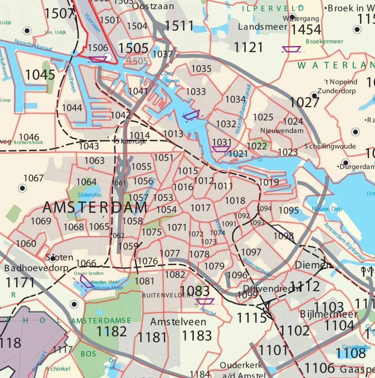 mapa de Amsterdam código postal