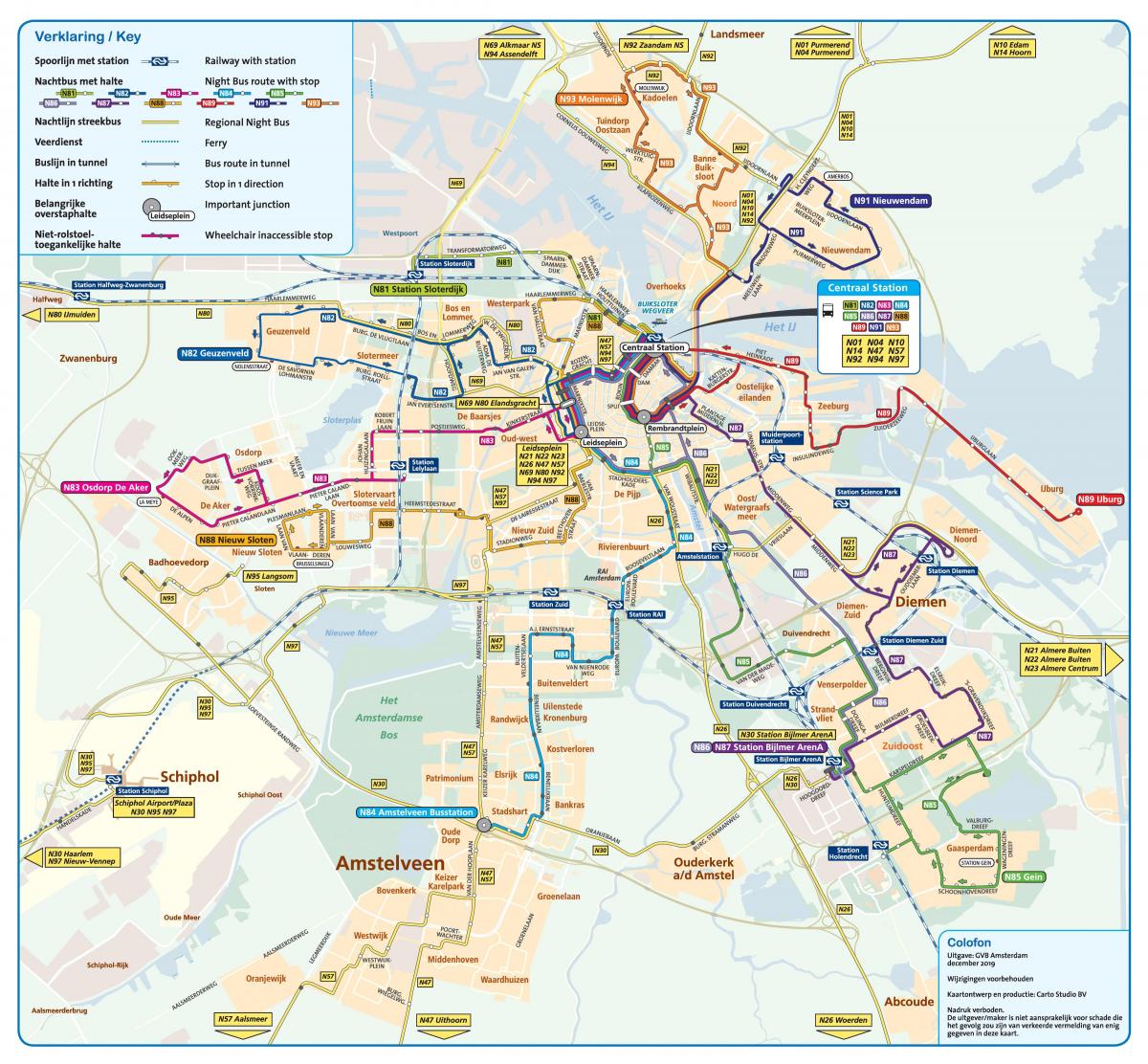 la noche en autobús Ámsterdam mapa