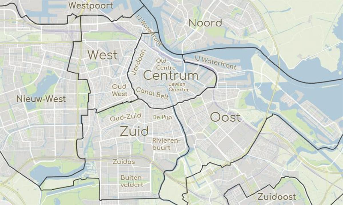 mapa de Amsterdam mostrando los distritos