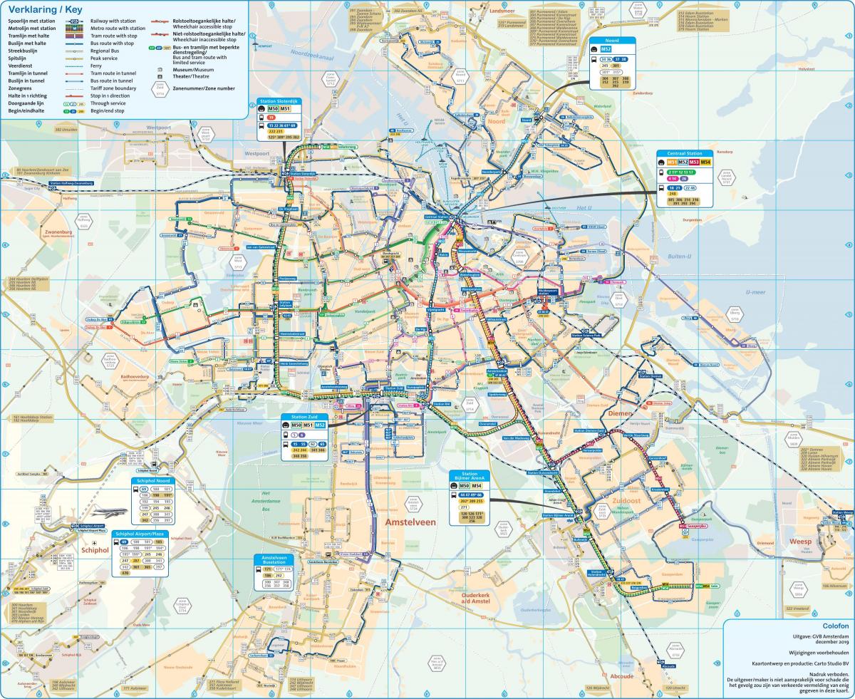 Amsterdam mapa de ruta de autobús