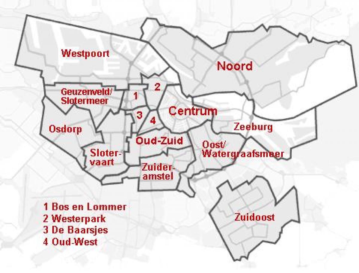 barrios en el mapa de Ámsterdam