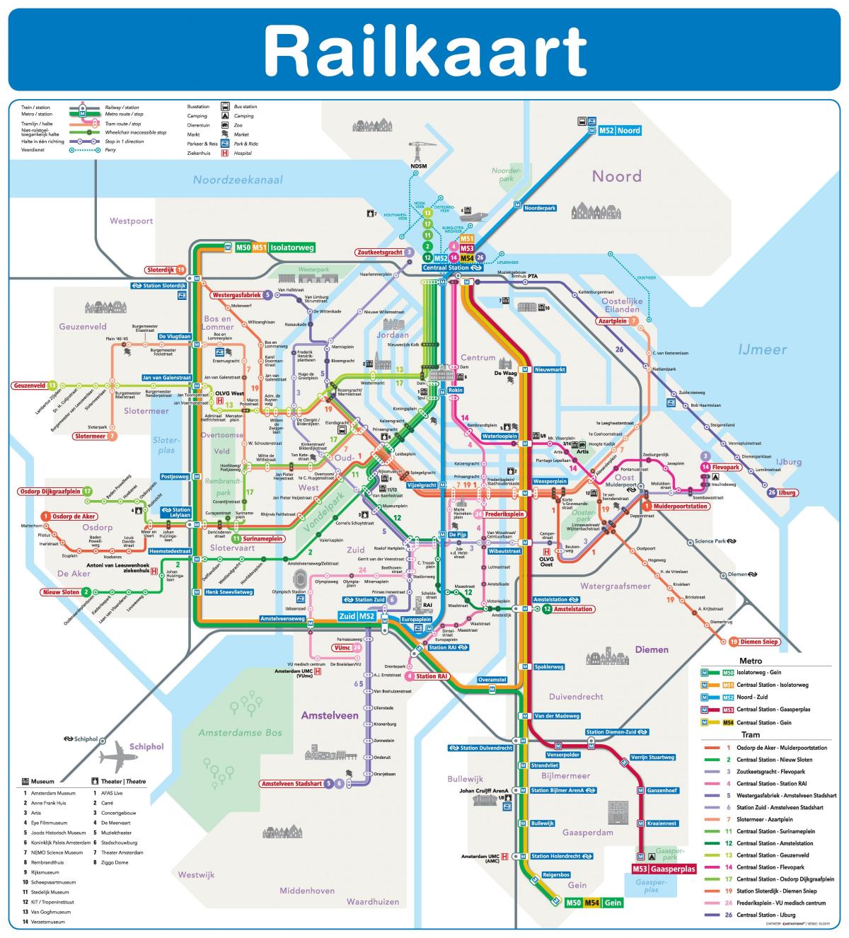 Amsterdam de tranvía y de metro mapa