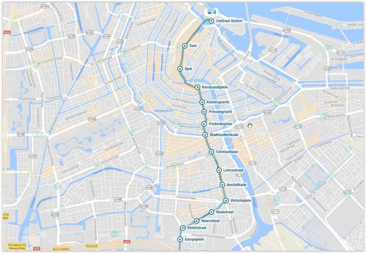 Amsterdam tranvía 4 mapa de la ruta