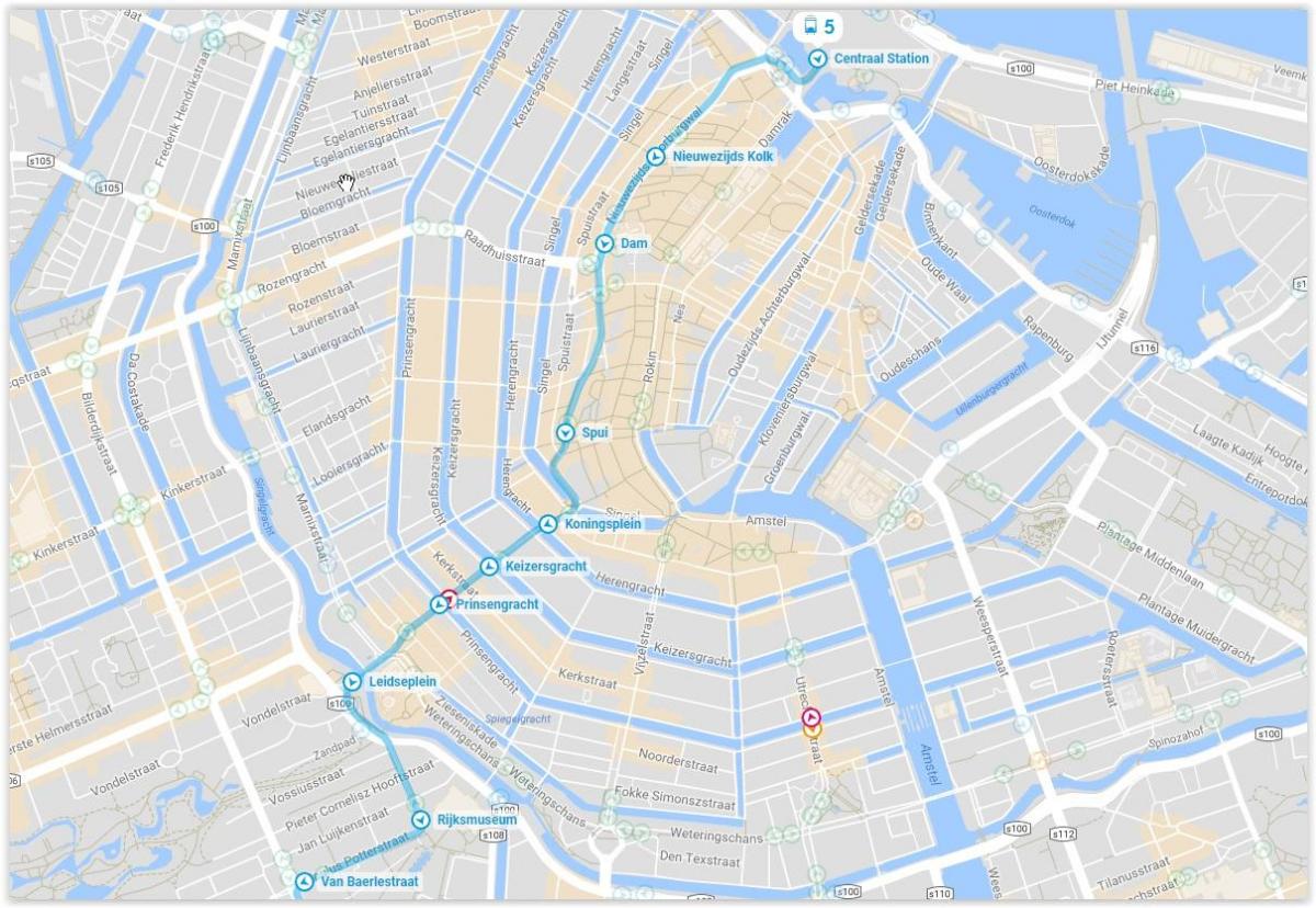 el tranvía 5 de Amsterdam mapa de la ruta