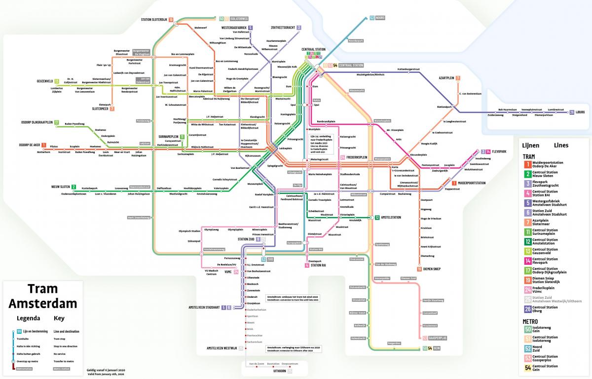 mapa de tranvía de Amsterdam