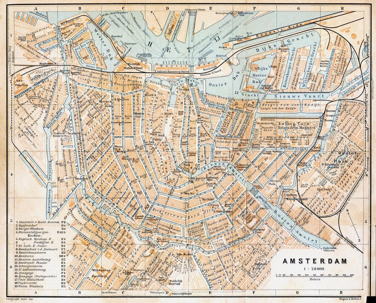Amsterdam antiguo mapa de la ciudad