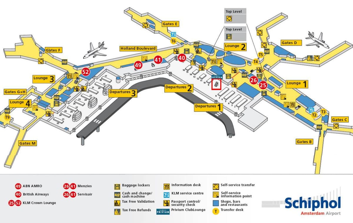 el aeropuerto de schiphol mapa de klm