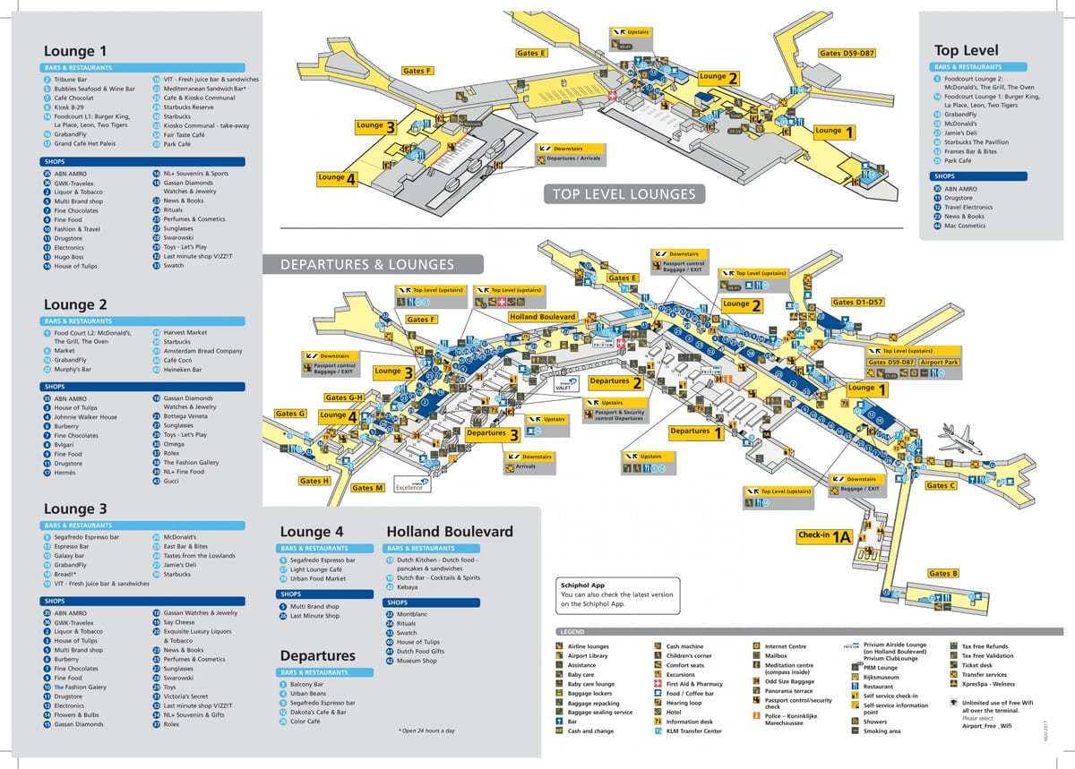 el aeropuerto de schiphol de transferencia mapa