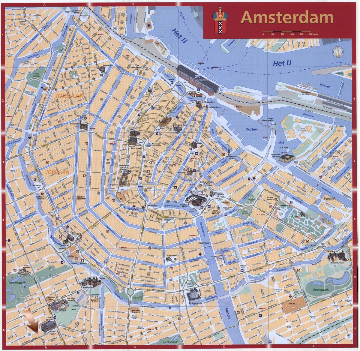 mapa del centro de la ciudad de Amsterdam