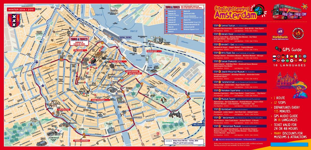 Amsterdam bus hop on hop off mapa