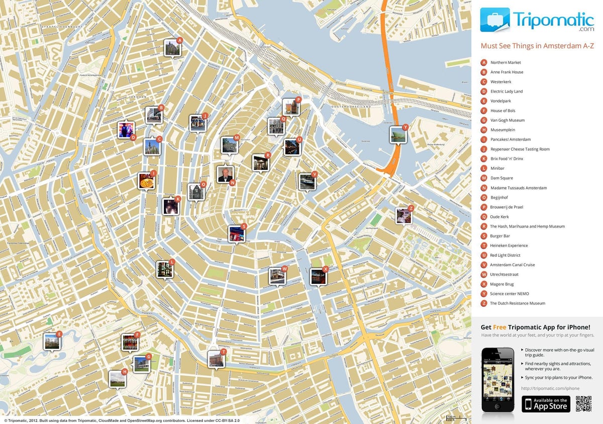 Las principales atracciones de ámsterdam mapa