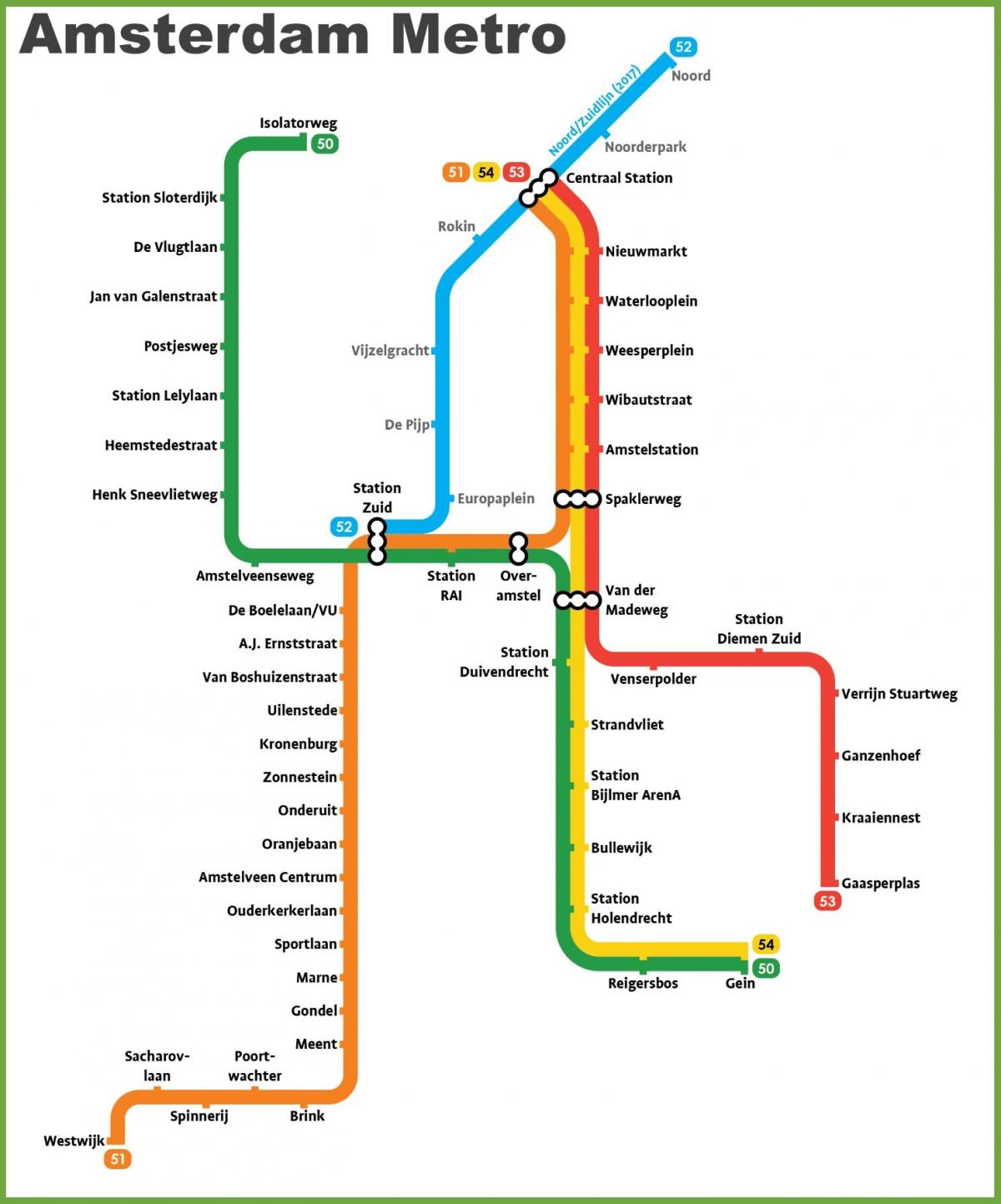 mapa del metro de Amsterdam