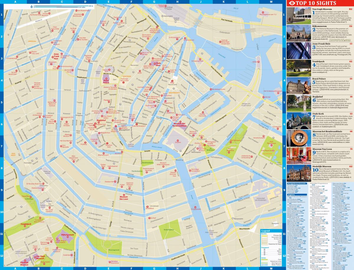Amsterdam mapa de la ciudad con lugares de interés turístico