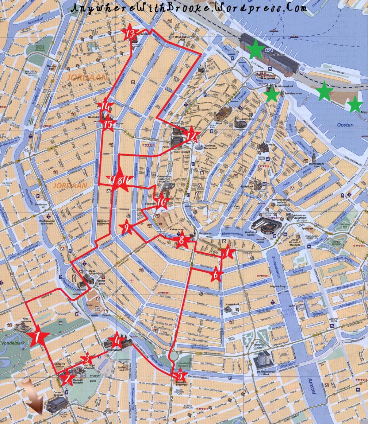 Recorrido a pie de mapa de Amsterdam - Mapa de recorrido a pie de ...