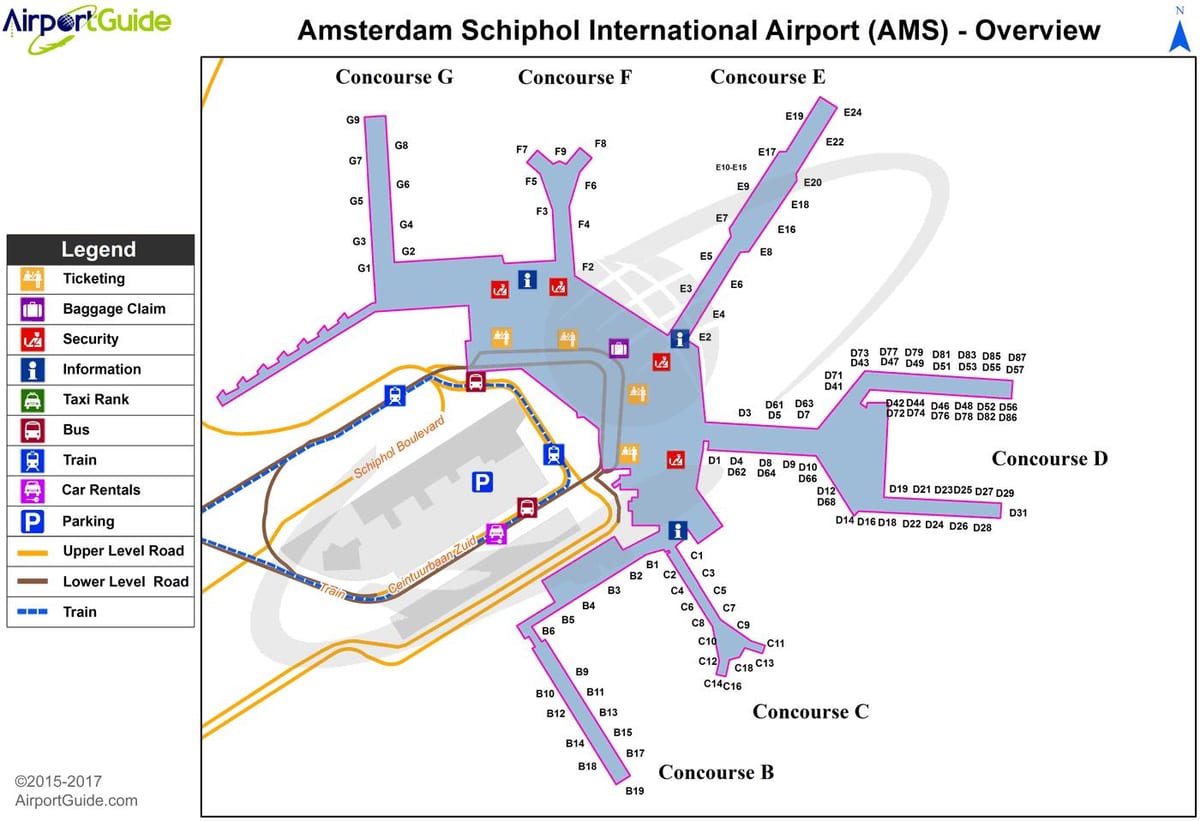 schiphol estación de tren mapa