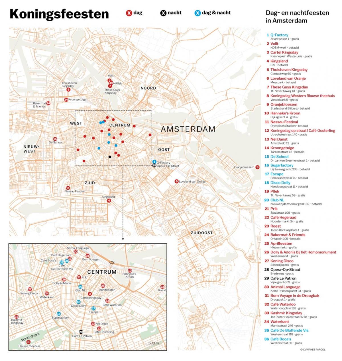 mapa de la vida nocturna de Amsterdam